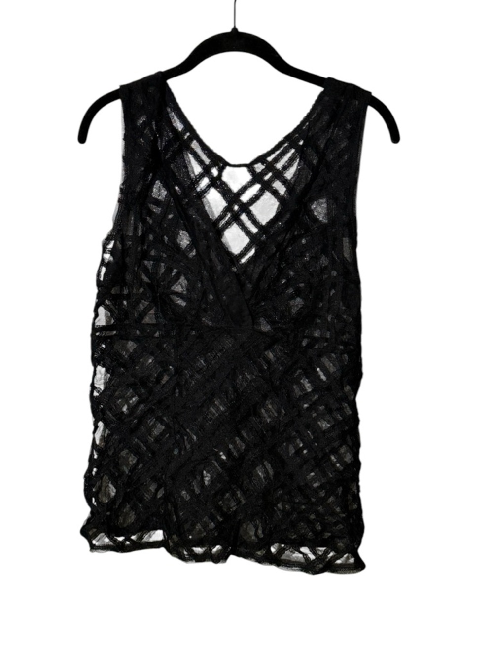 Black Mesh Lace Sleeveless V Neck Tank Top Blouse Size Medium
